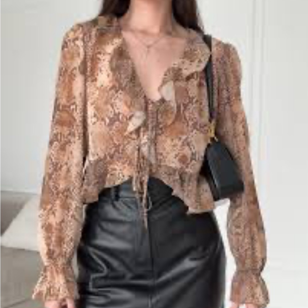 Primark Gold Ruffled Tie Front Long Sleeve Blouse